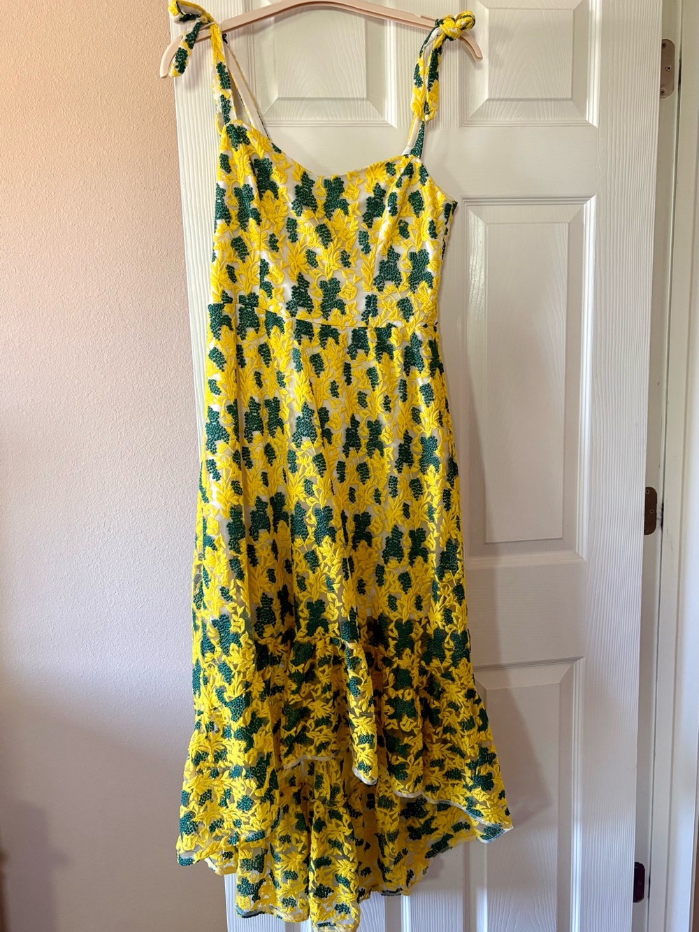 Dress the Population Yellow Floral Midi Dress with Green Print